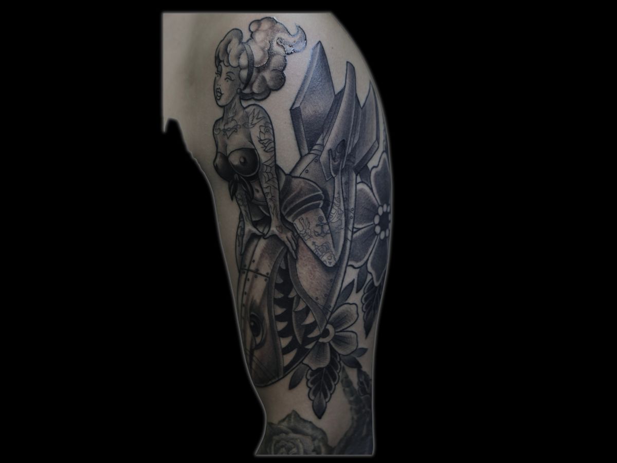 Pin-up sharknose tattoo by Nico
